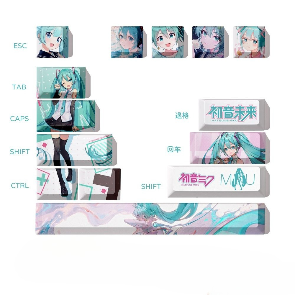 Keycap Artisan Anime - Hatsune Miku Keycaps, OEM hoogte PBT