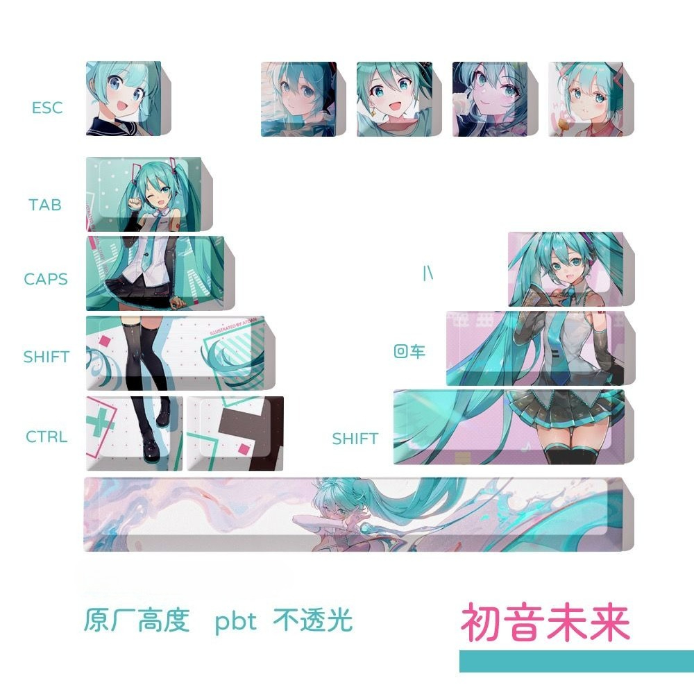 Hatsune Miku Keycaps, OEM hoog - Keycap Artisan Anime recensie en prijs
